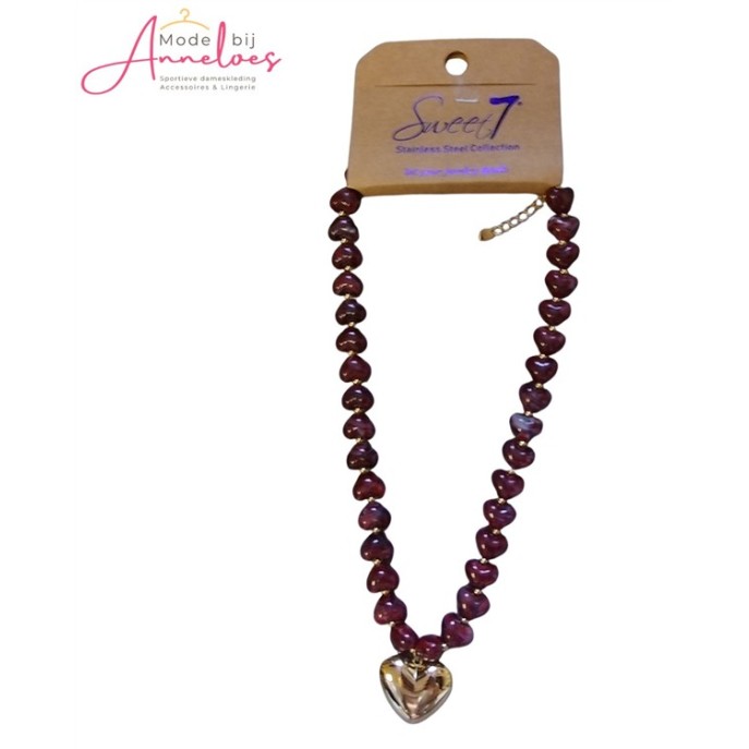 Sweet7 Ketting hartjes 101241111 wijnrood Sweet7 Ketting hartjes 101241111 wijnrood